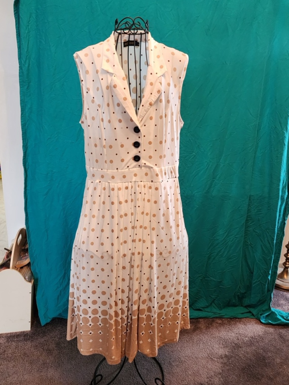 Reborn Cream Dress with Tan Polka Dots